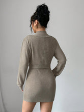 Women's Solid Color Deep V-Neck Bodycon Dress Set With Stand Collar Sleeveless Vest, Suitable For Spring And Autumn